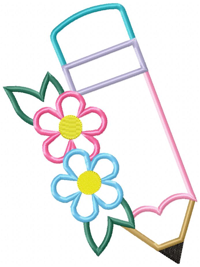 Pencil with Flowers - Applique
