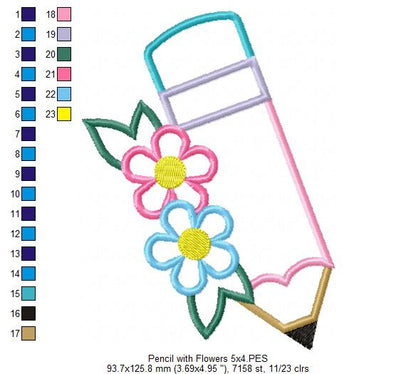 Pencil with Flowers - Applique