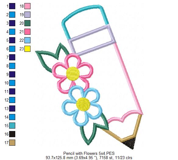 Pencil with Flowers - Applique