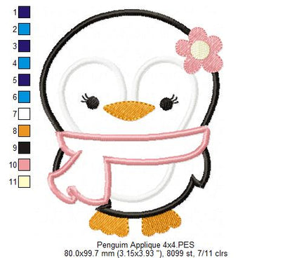 Winter Penguin with Scarf - Appliqué – Machine Embroidery File