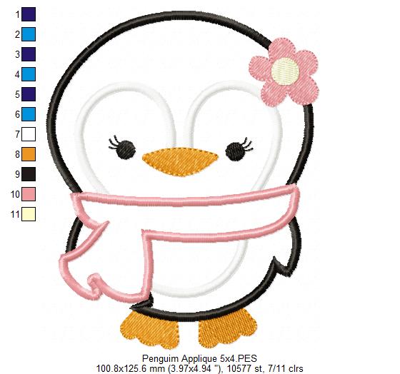 Winter Penguin with Scarf - Appliqué – Machine Embroidery File