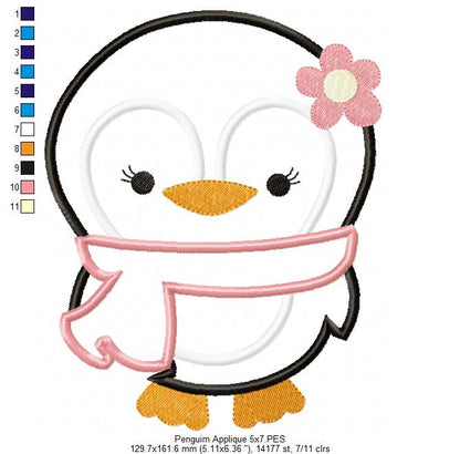 Winter Penguin with Scarf - Appliqué – Machine Embroidery File