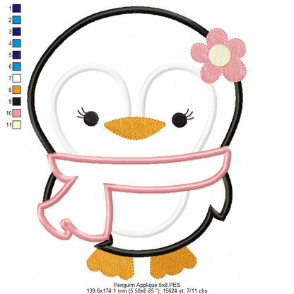 Winter Penguin with Scarf - Appliqué – Machine Embroidery File
