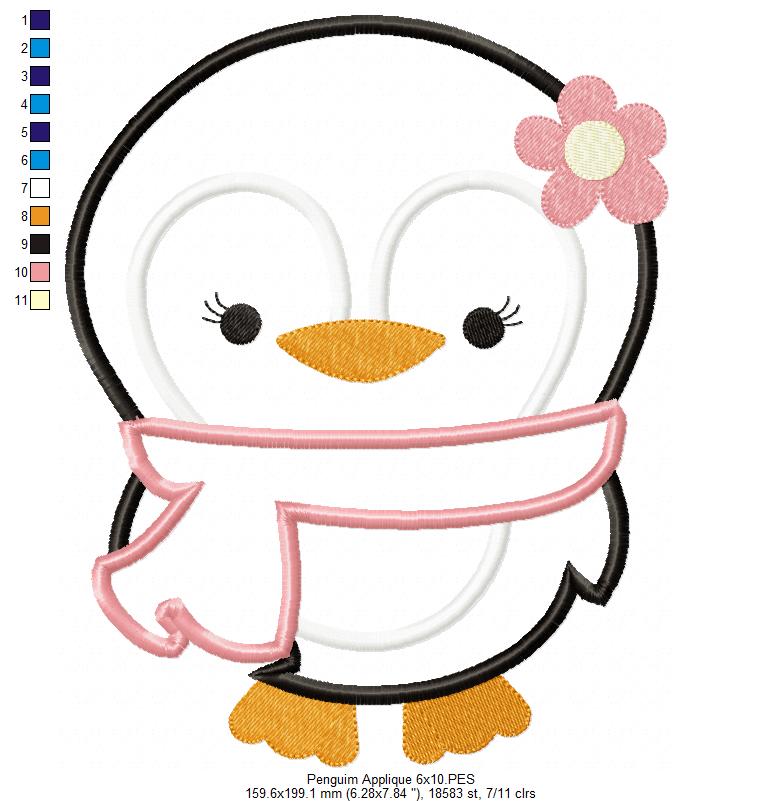 Winter Penguin with Scarf - Appliqué – Machine Embroidery File