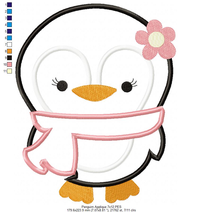 Winter Penguin with Scarf - Appliqué – Machine Embroidery File