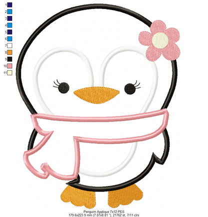 Winter Penguin with Scarf - Appliqué – Machine Embroidery File