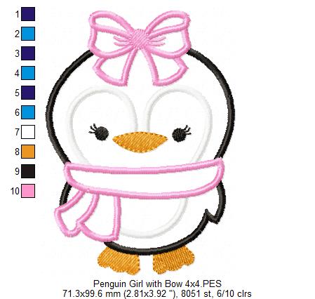 Penguin Girl with Bow - Applique