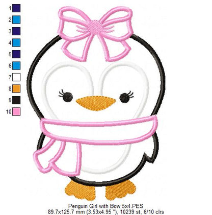 Penguin Girl with Bow - Applique