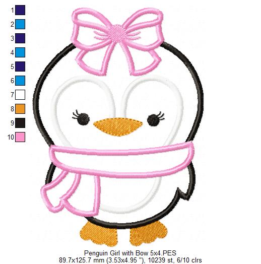 Penguin Girl with Bow - Applique
