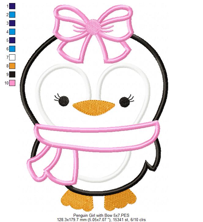 Penguin Girl with Bow - Applique