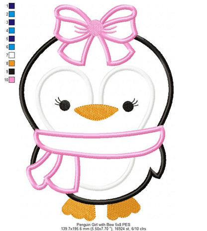 Penguin Girl with Bow - Applique