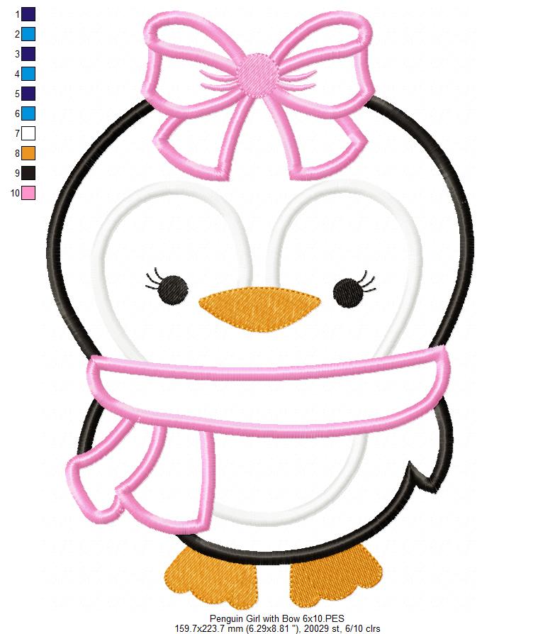 Penguin Girl with Bow - Applique