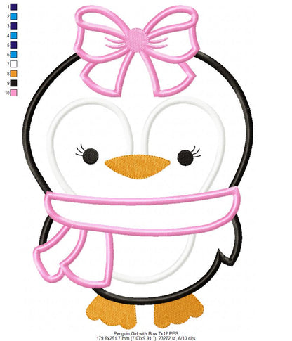 Penguin Girl with Bow - Applique