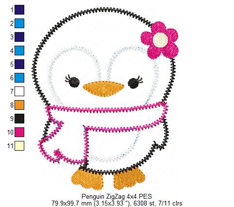 Penguin Zigzag – Appliqué – Machine Embroidery Design