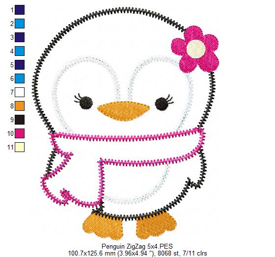 Penguin Zigzag – Appliqué – Machine Embroidery Design