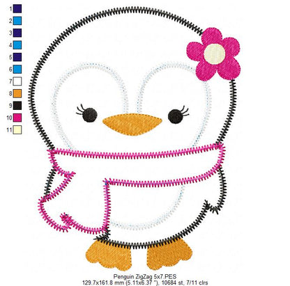 Penguin Zigzag – Appliqué – Machine Embroidery Design