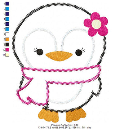Penguin Zigzag – Appliqué – Machine Embroidery Design