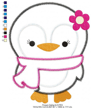 Penguin Zigzag – Appliqué – Machine Embroidery Design