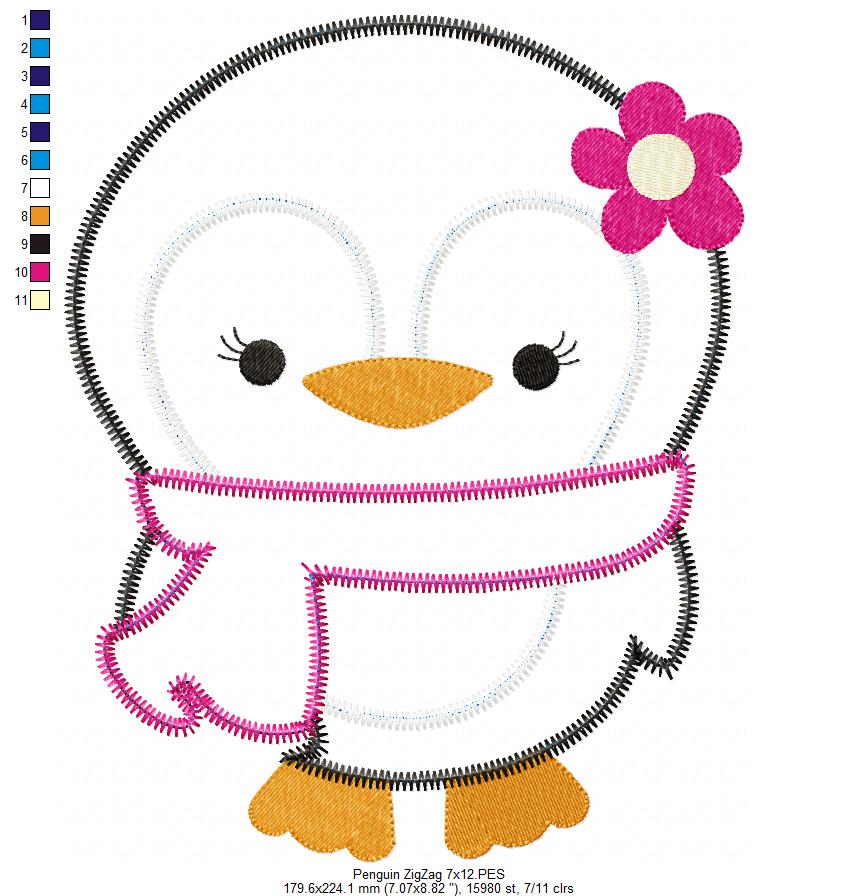 Penguin Zigzag – Appliqué – Machine Embroidery Design