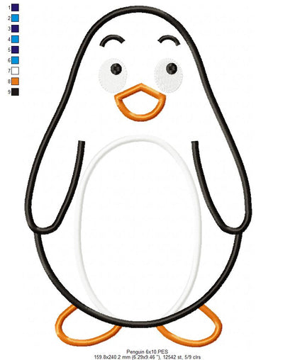 Cute Penguin - Appliqué – Machine Embroidery Design