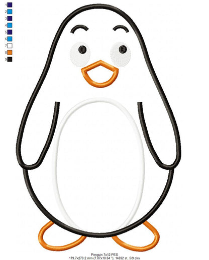 Cute Penguin - Appliqué – Machine Embroidery Design