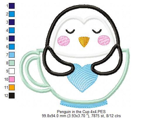 Cute Penguin in the Cup - Applique