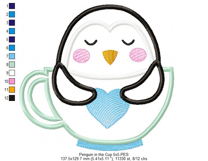 Cute Penguin in the Cup - Applique