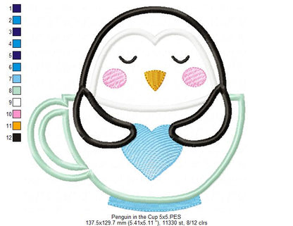Cute Penguin in the Cup - Applique