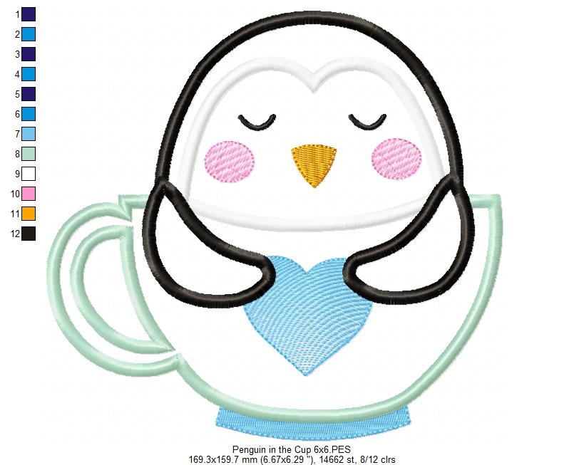 Cute Penguin in the Cup - Applique