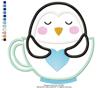 Cute Penguin in the Cup - Applique
