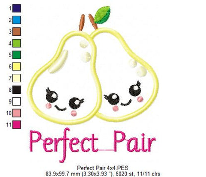 Perfect Pair Pears - Appliqué - Machine Embroidery Design