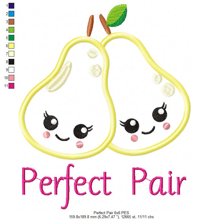 Perfect Pair Pears - Appliqué - Machine Embroidery Design