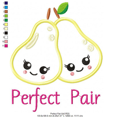 Perfect Pair Pears - Appliqué - Machine Embroidery Design