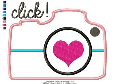 Click Camera with Heart – Appliqué – Machine Embroidery Design