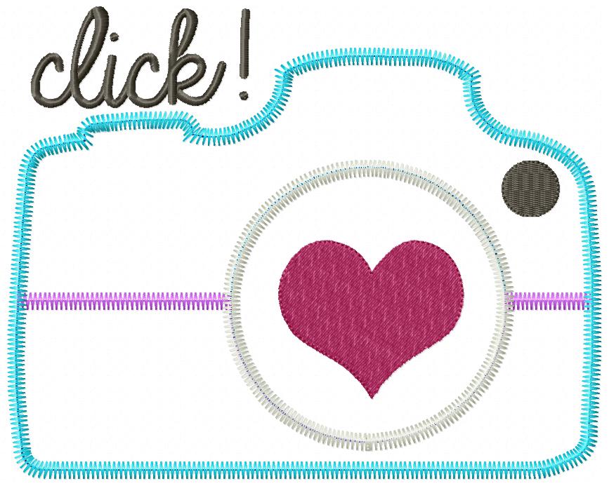 Click Camera with Heart – Zig Zag Appliqué – Machine Embroidery Design