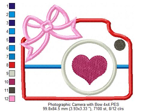 Photographic Camera with Bow - Applique