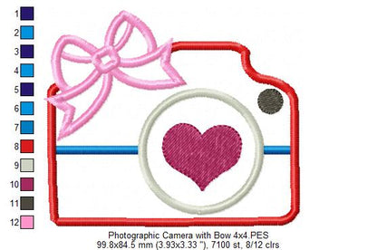 Photographic Camera with Bow - Applique
