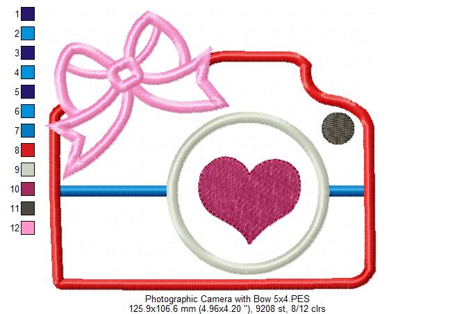 Photographic Camera with Bow - Applique