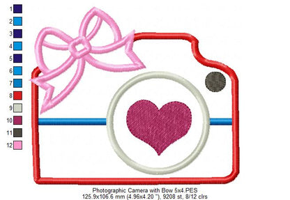 Photographic Camera with Bow - Applique
