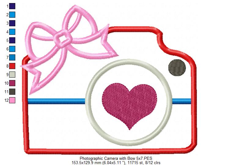 Photographic Camera with Bow - Applique