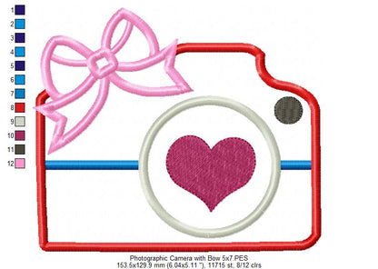 Photographic Camera with Bow - Applique