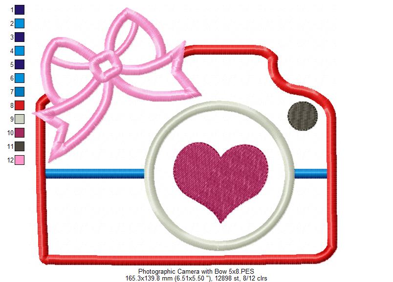 Photographic Camera with Bow - Applique