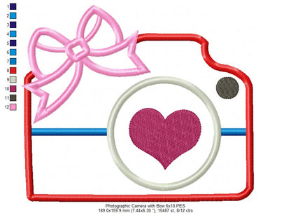 Photographic Camera with Bow - Applique