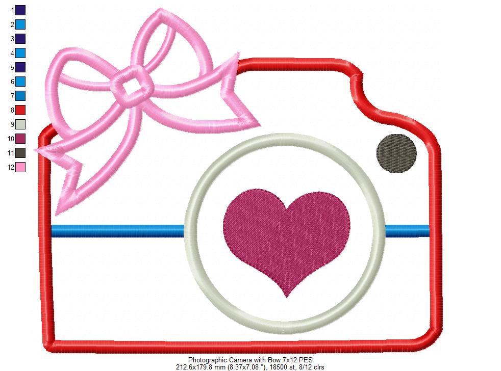 Photographic Camera with Bow - Applique