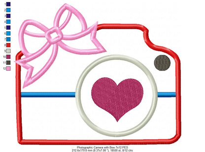 Photographic Camera with Bow - Applique