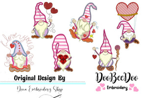 Love Gnomes Pack with 6 designs - Applique - Machine Embroidery Design