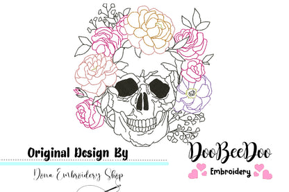 Flower Skull  -  Redwork