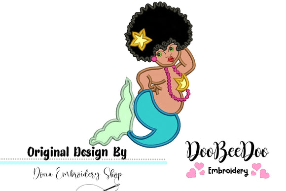 Cute Mermaid - Applique - Machine Embroidery Design