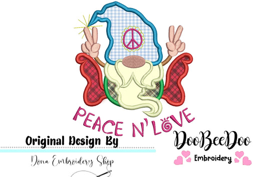 Peace n´ love Gnome - Applique - Machine Embroidery Design