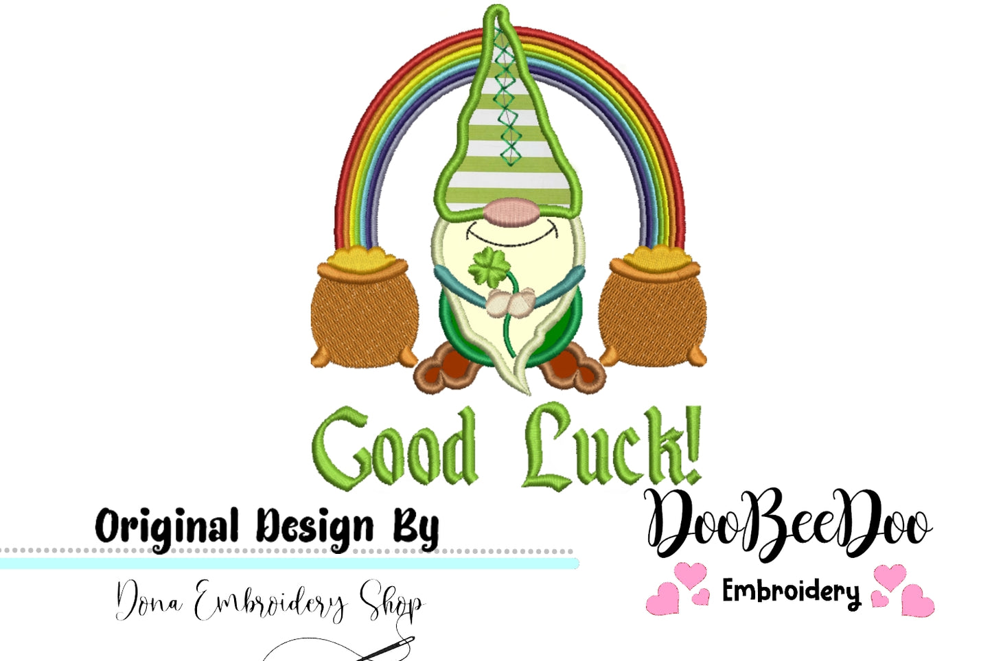 Good Luck Gnome  - Applique - Machine Embroidery Design